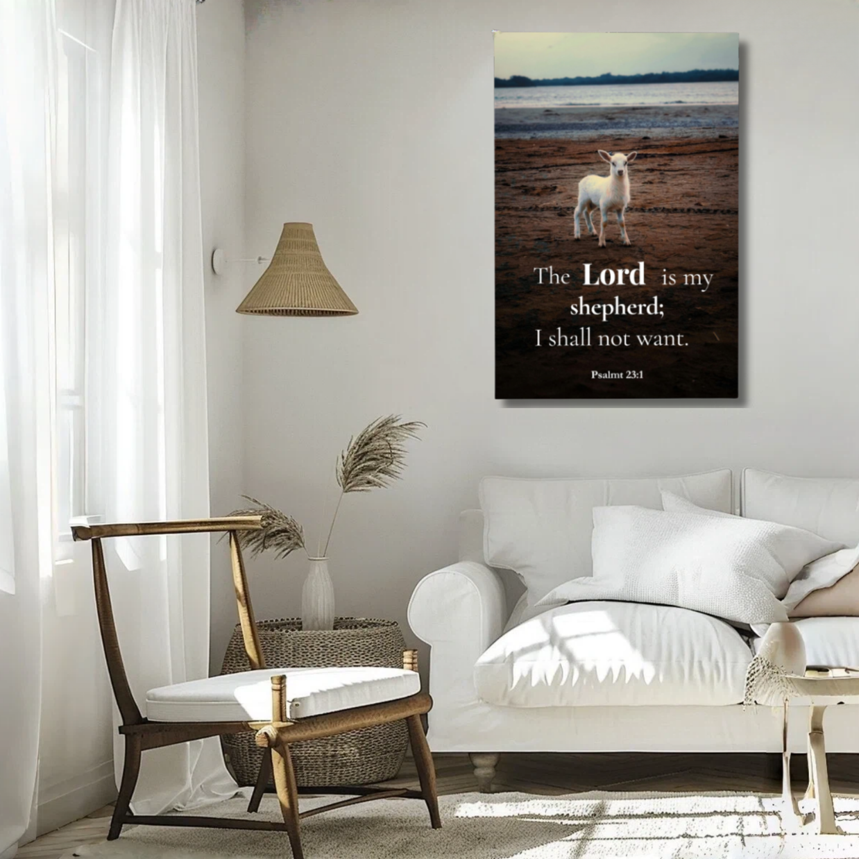 Lamb of God | Psalm 23:1 Christian Wall Art Canvas Print – “The Lord is My Shepherd” Bible Verse Faith Decor
