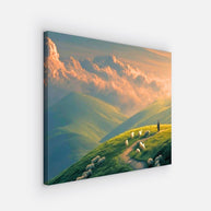 Green Hills Shepherd Canvas Wall Art — Pastoral Christian Decor, Psalm 23 Inspired Landscape Print, Peaceful Nature Artwork for Living Room & Bedroom