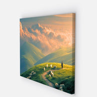 Green Hills Shepherd Canvas Wall Art — Pastoral Christian Decor, Psalm 23 Inspired Landscape Print, Peaceful Nature Artwork for Living Room & Bedroom