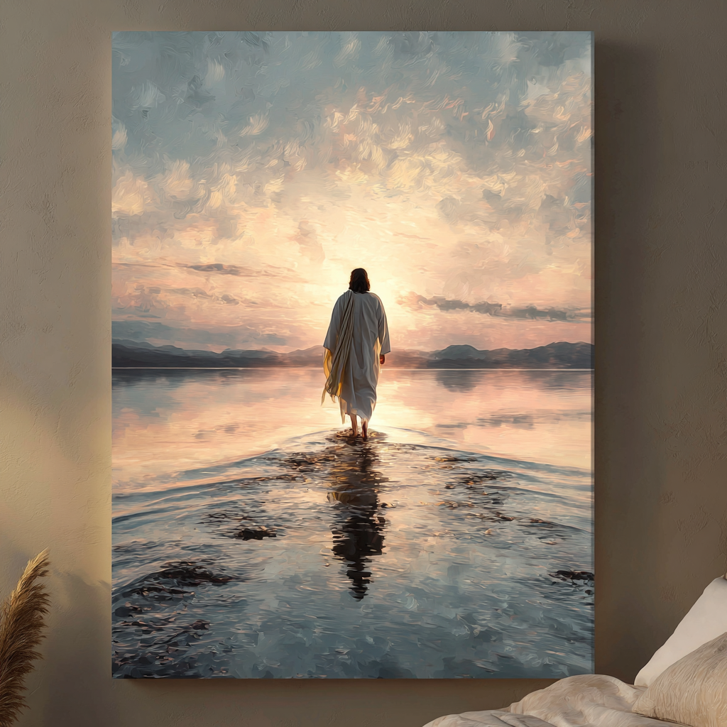 Jesus Walking on Water Canvas – Inspirational Christian Wall Art, Faith Home Decor, Gallery Wrapped