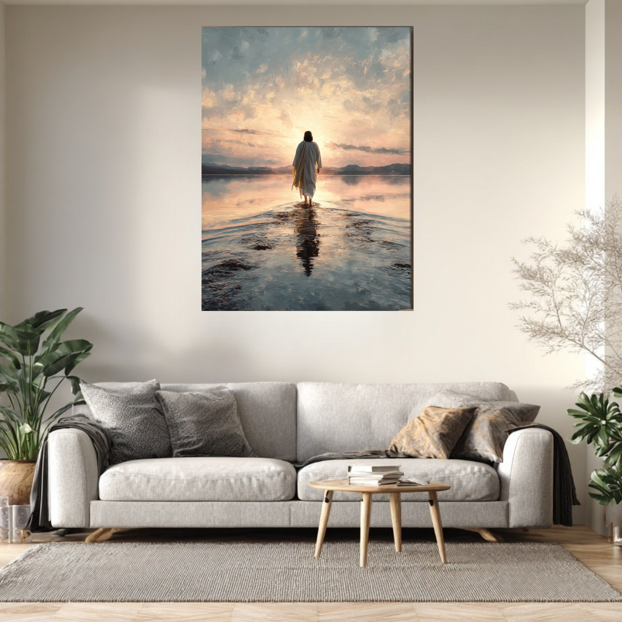 Jesus Walking on Water Canvas – Inspirational Christian Wall Art, Faith Home Decor, Gallery Wrapped