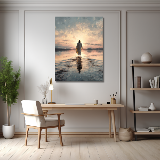 Jesus Walking on Water Canvas – Inspirational Christian Wall Art, Faith Home Decor, Gallery Wrapped
