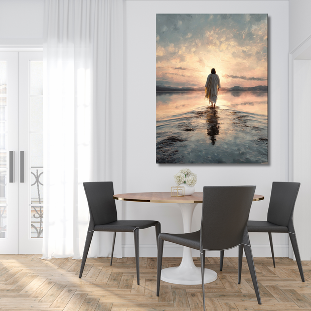 Jesus Walking on Water Canvas – Inspirational Christian Wall Art, Faith Home Decor, Gallery Wrapped