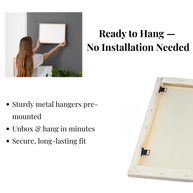 Premium ready to hang canvas wall art with sturdy metal hangers, no installation needed. Easy unbox and hang design, perfect home decor for living room, bedroom, or office.
