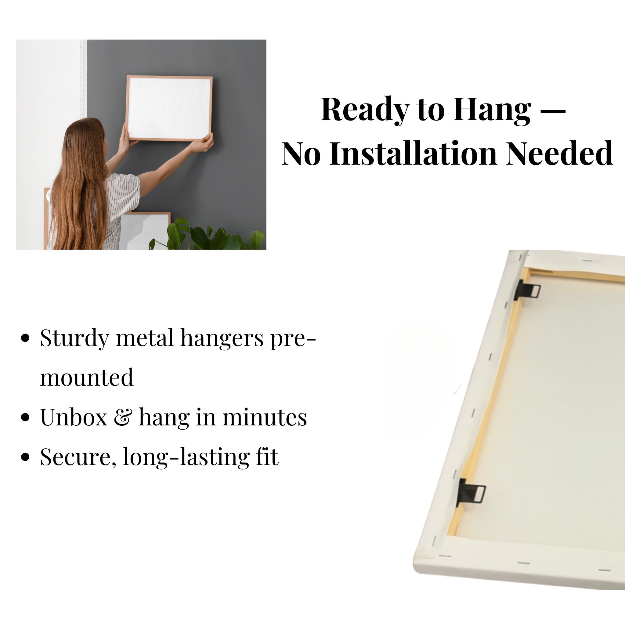 Premium ready to hang canvas wall art with sturdy metal hangers, no installation needed. Easy unbox and hang design, perfect home decor for living room, bedroom, or office.
